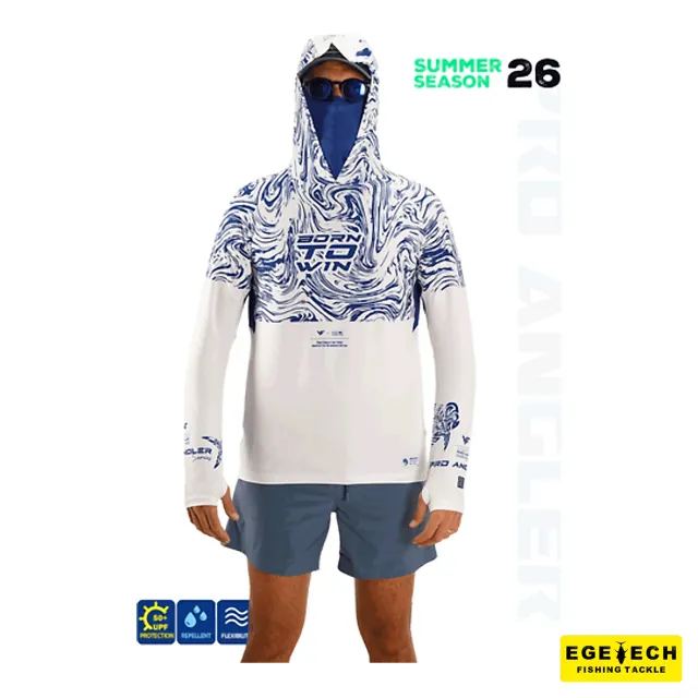 Fujin Pro Angler buff hoodie Izohips White Blue giyim ürünü