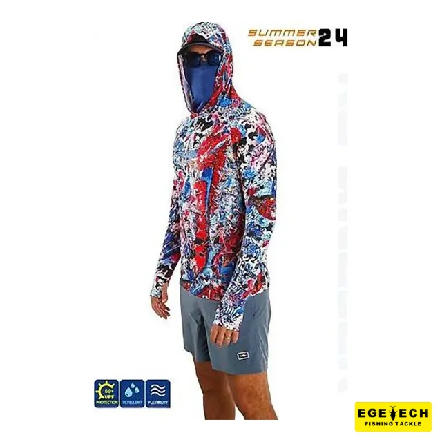 Fujin Pro Angler S24 buff hoodie Makai Blue Red
